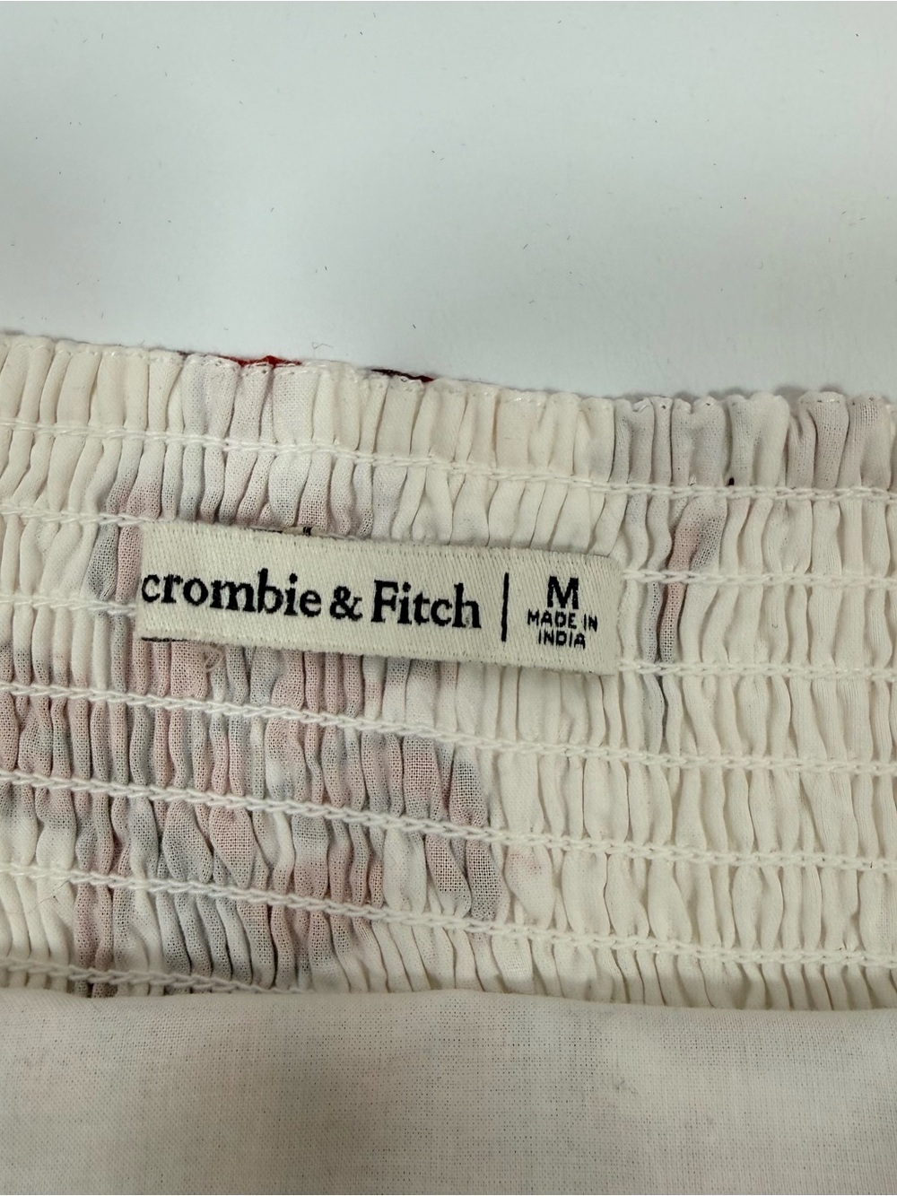 Abercrombie & Fitch Smocked Dress Red Floral Accents Pockets Cottagecore Size M - Picture 8 of 12